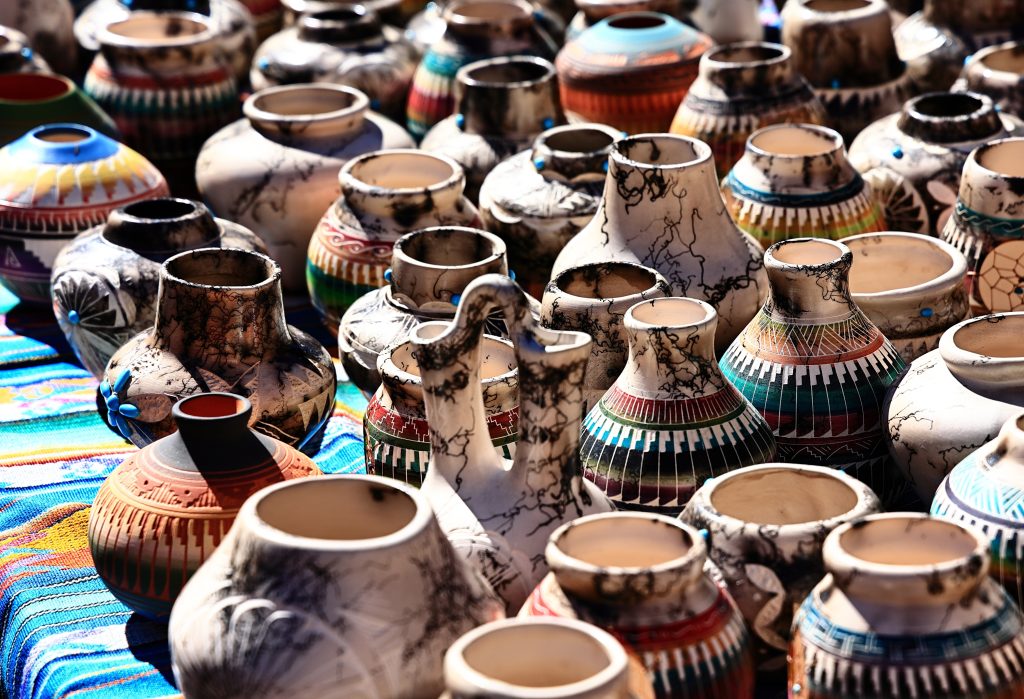 Pottery from Santa Fe Indian Market. Near Two Casitas Rentals